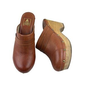 *Vintage Aldo Clogs Womens 8 Brown Leather Wood Wedge Festival Hippie Pennylane